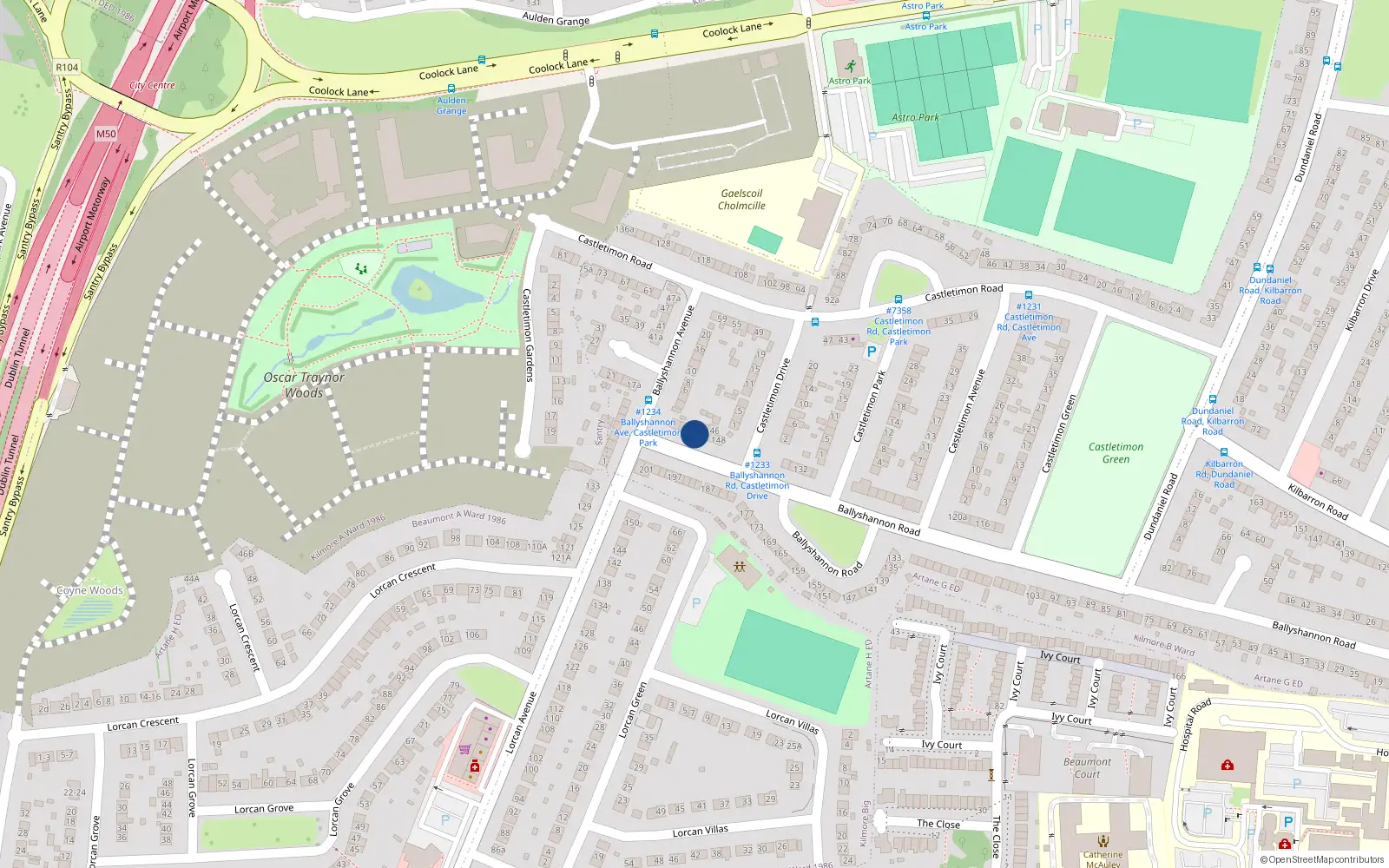 Overhead map showing the location of 144 Ballyshannon Road, Coolock, Dublin 5