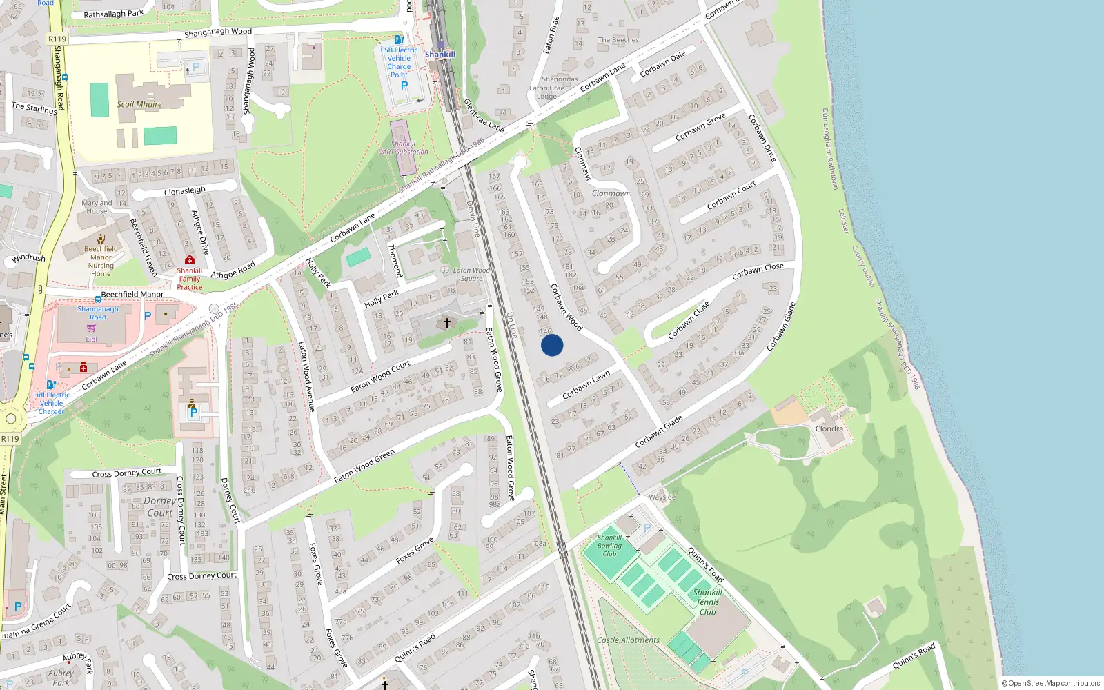 Overhead map showing the location of 144 Corbawn Wood, Shankill
