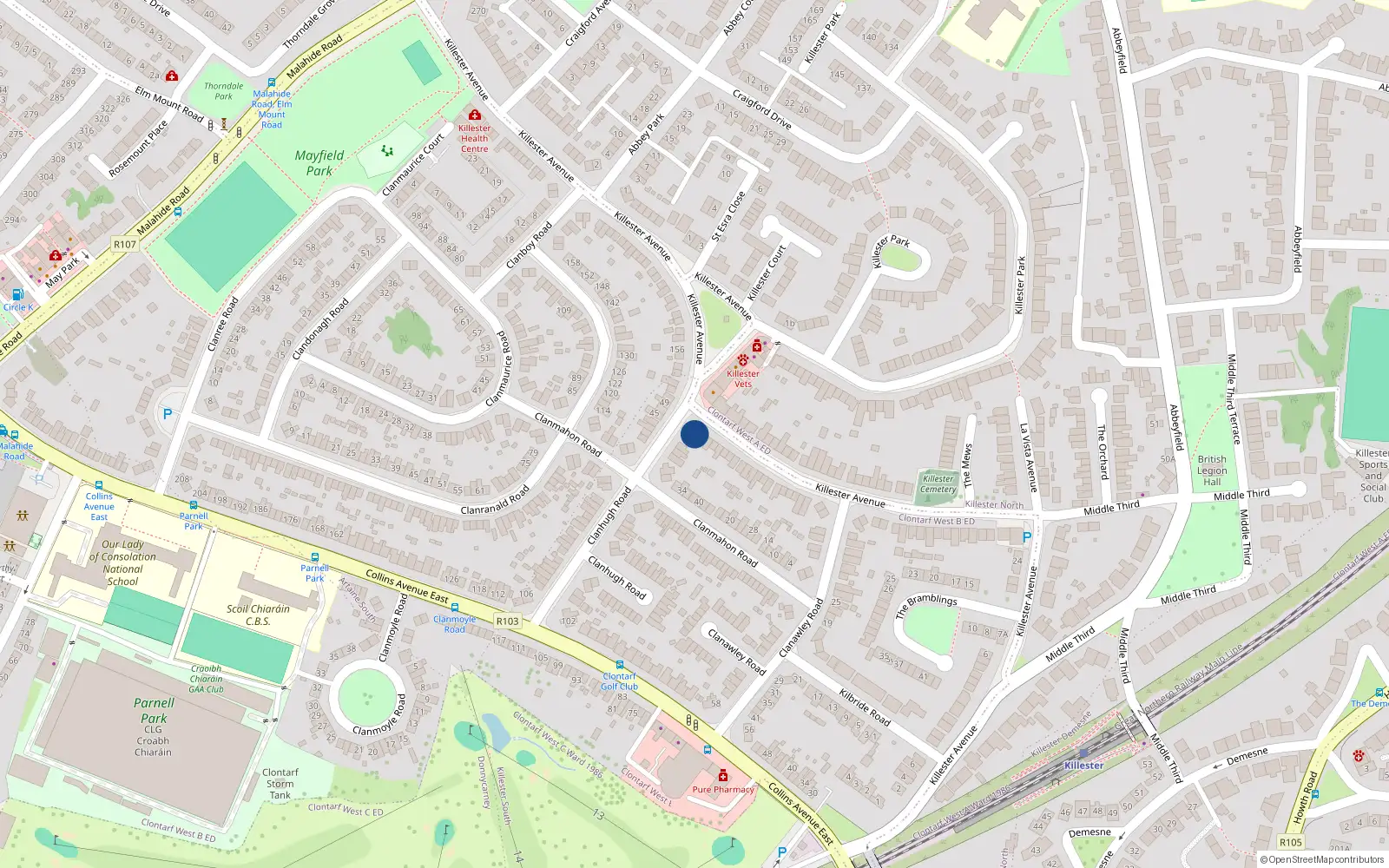 Overhead map showing the location of 144 Killester Avenue, Dublin 5