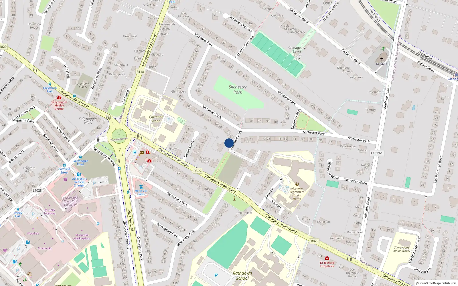 Overhead map showing the location of 144 Silchester Park, Dublin