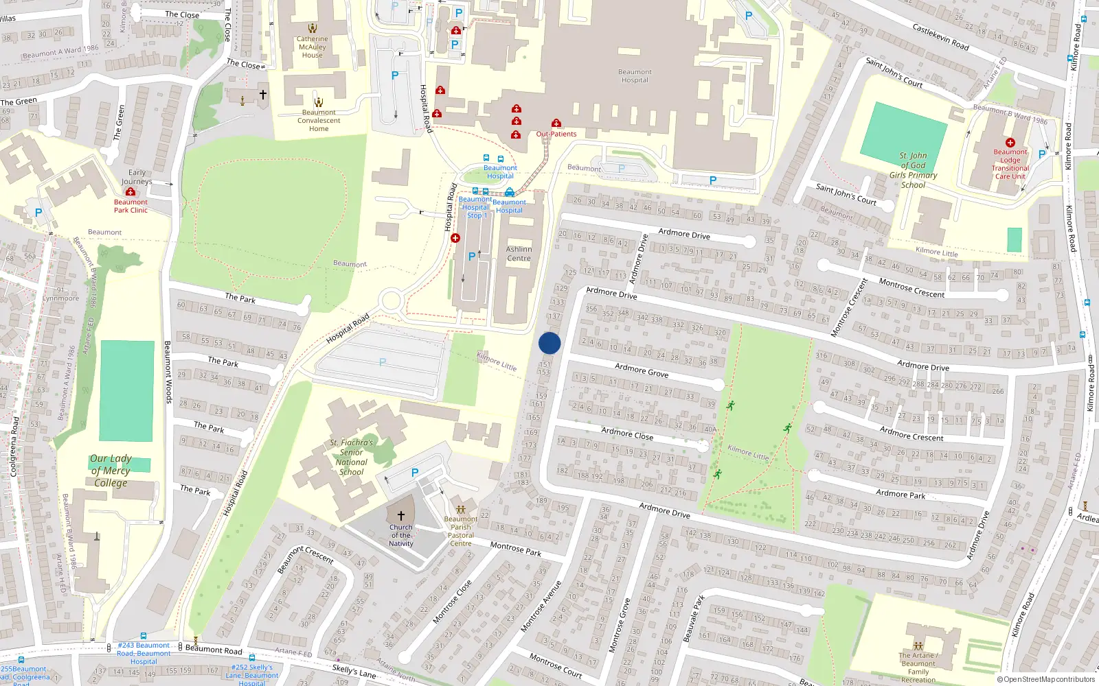 Overhead map showing the location of 145 Ardmore Drive, Dublin 5