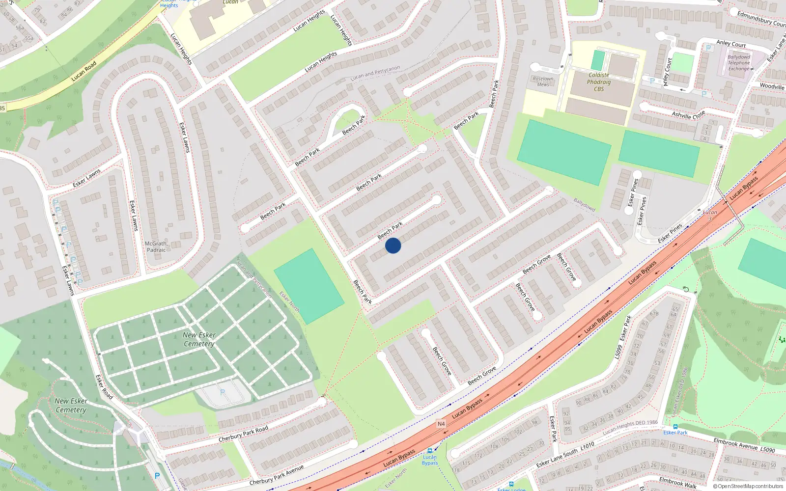 Overhead map showing the location of 145 Beech Park, Lucan