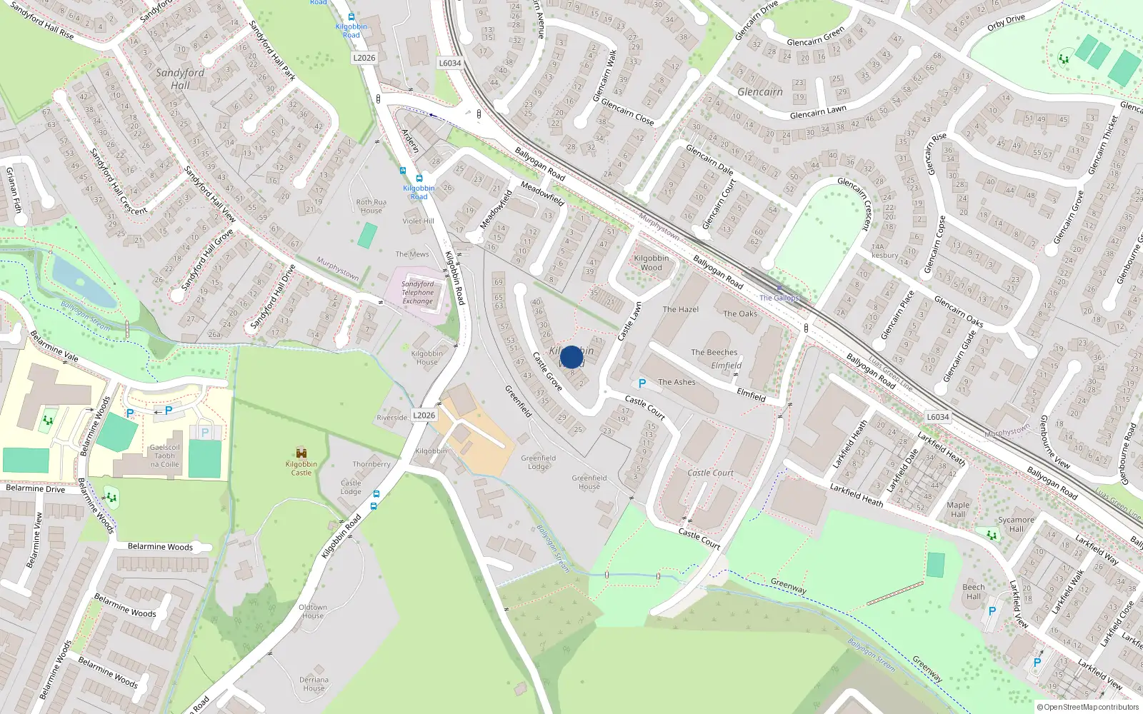 Overhead map showing the location of 145 Kilgobbin Wood, Sandyford