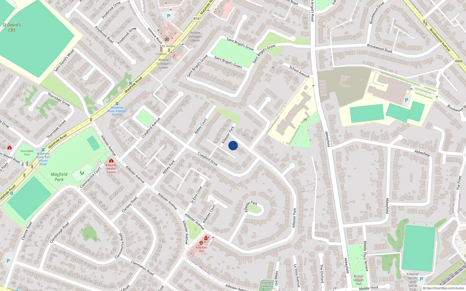 Overhead map showing the location of 145 Killester Park, Dublin 5