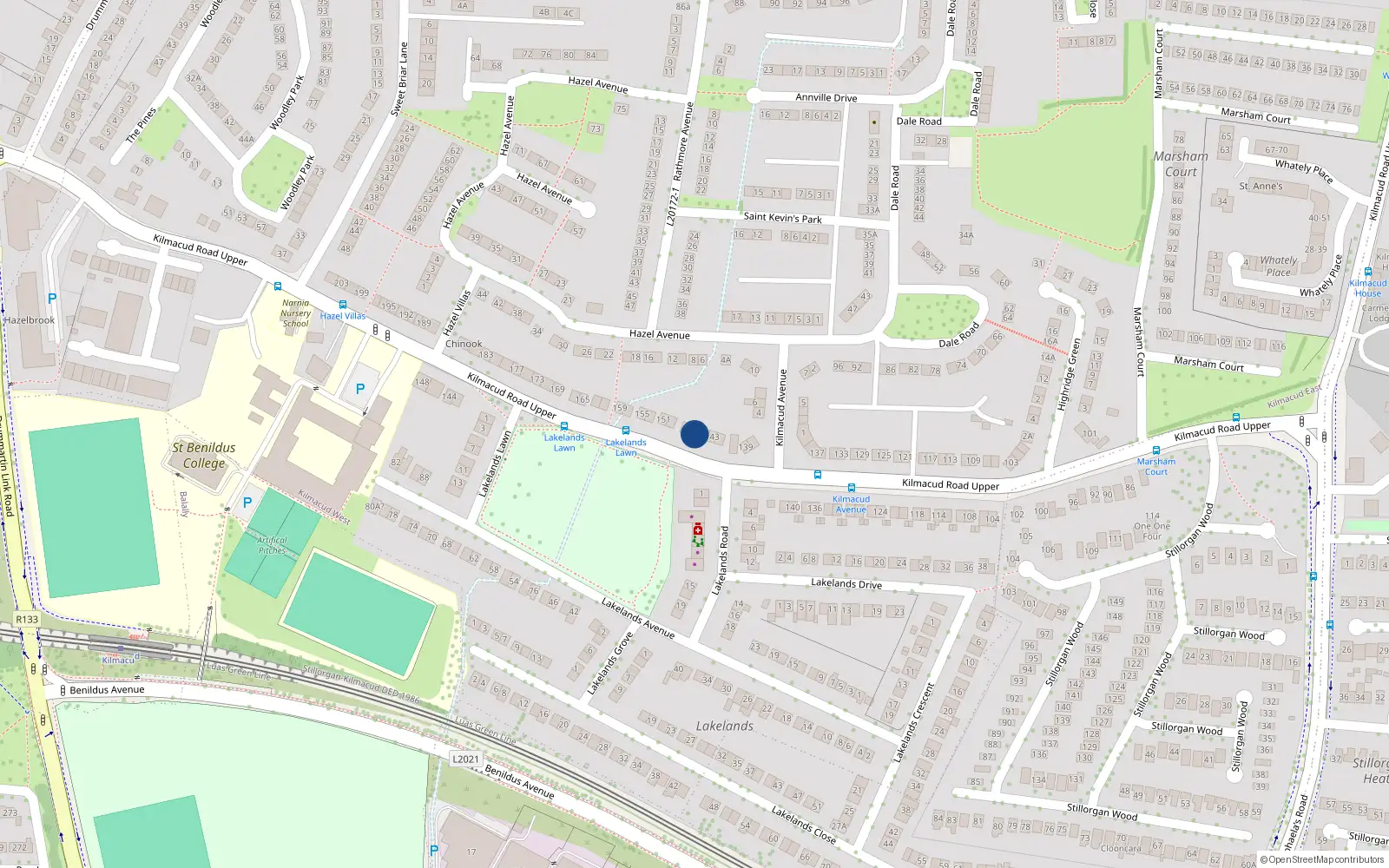Overhead map showing the location of 145 Kilmacud Road Upper, Stillorgan, Dublin