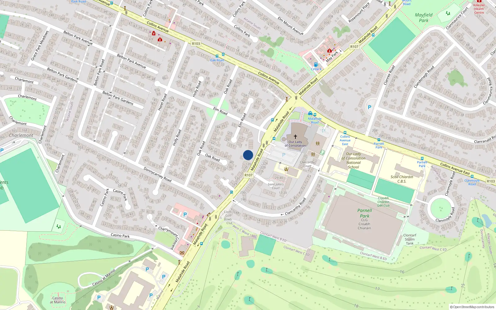Overhead map showing the location of 145 Malahide Road, Donnycarney, Dublin 3