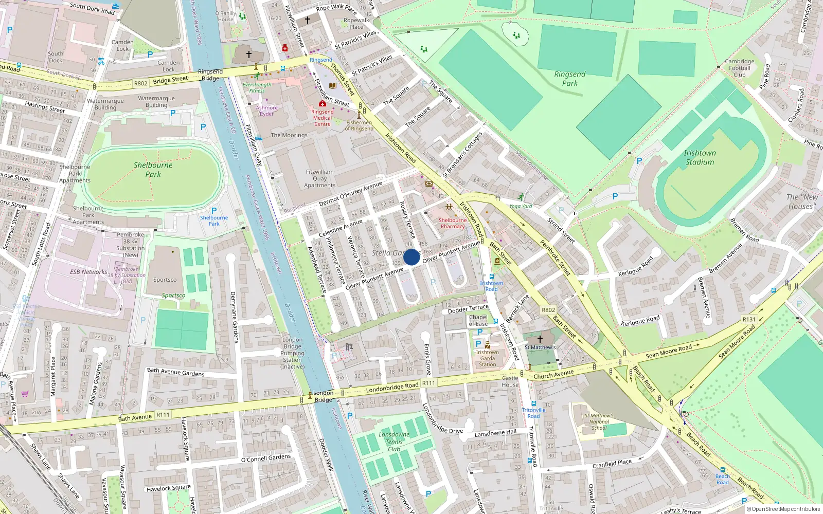Overhead map showing the location of 145 Oliver Plunkett Avenue, Irishtown
