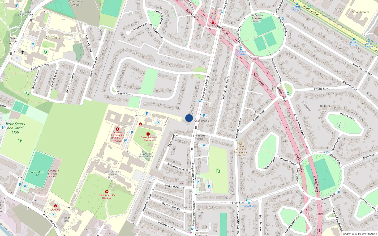 Overhead map showing the location of 145 Philipsburgh Avenue, Fairview, Dublin 3