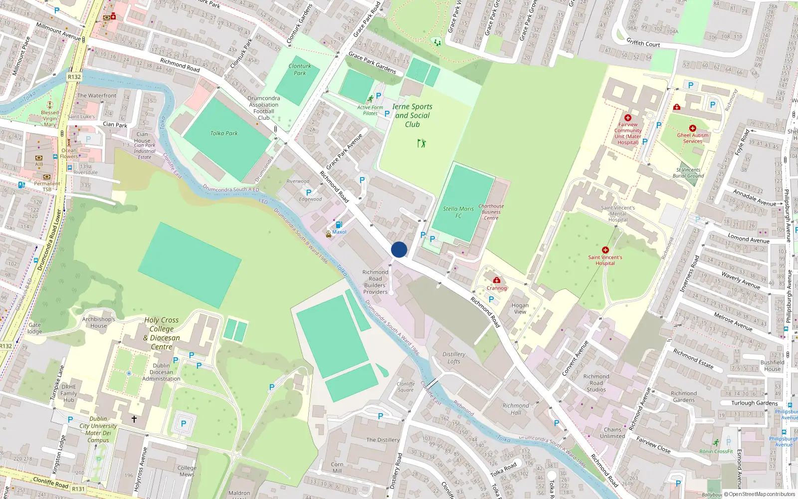 Overhead map showing the location of 145 Richmond Road, Dublin 3