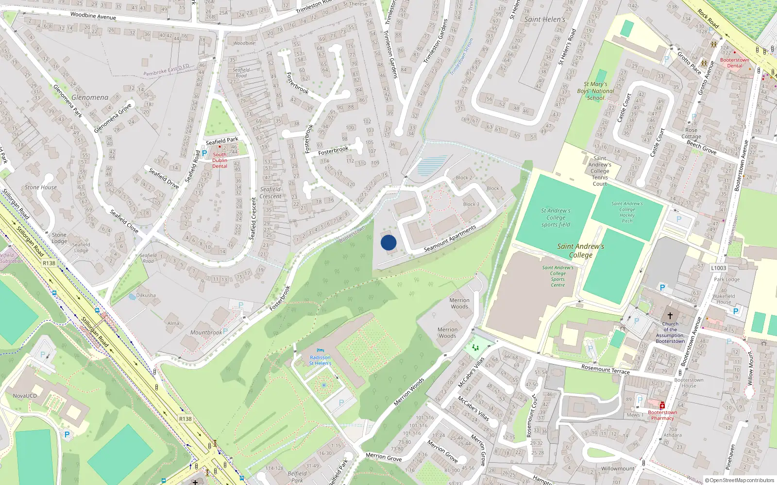 Overhead map showing the location of 145 Seamount, Stillorgan Road, Mount Merrion