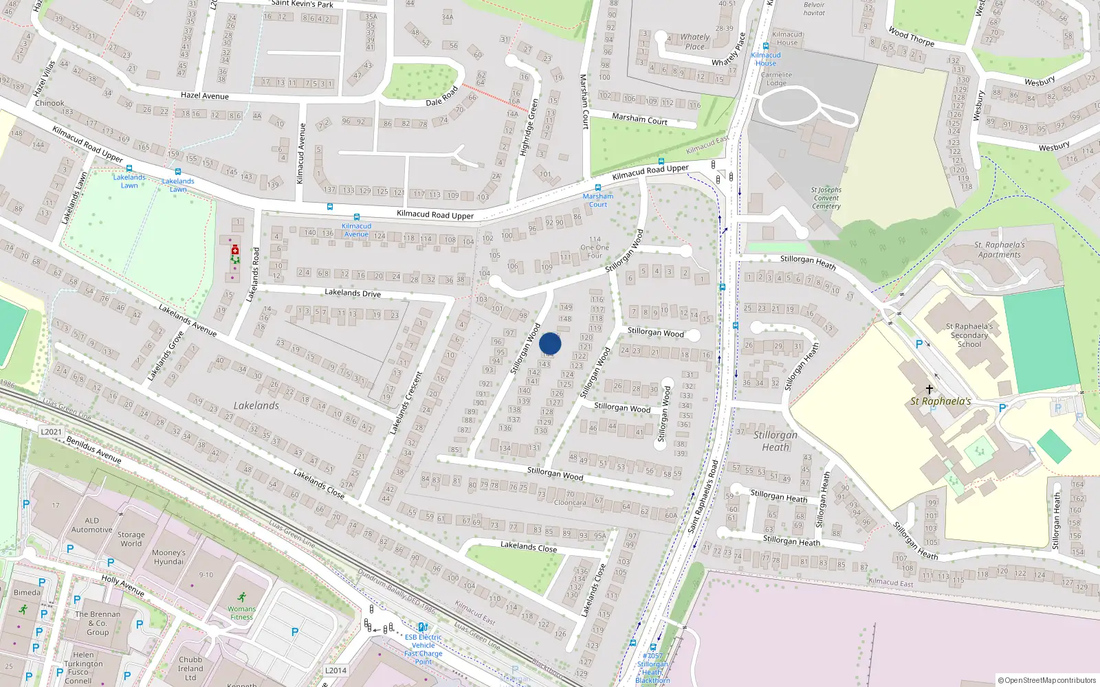 Overhead map showing the location of 145 Stillorgan Wood, Dublin