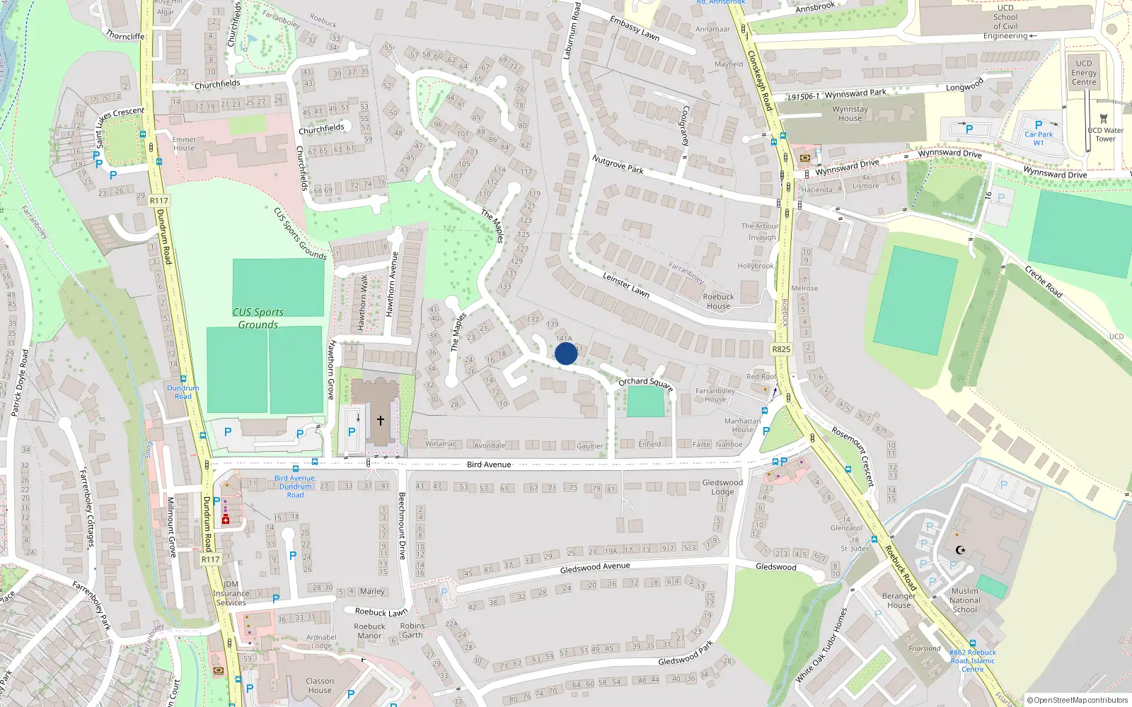 Overhead map showing the location of 145 The Maples, Sandyford