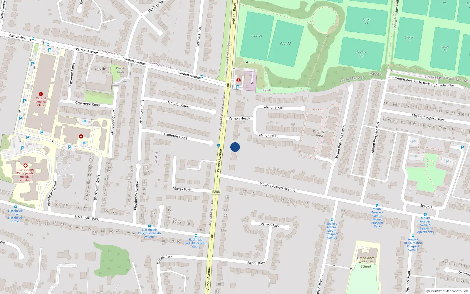 Overhead map showing the location of 145 Vernon Avenue, Dublin 3