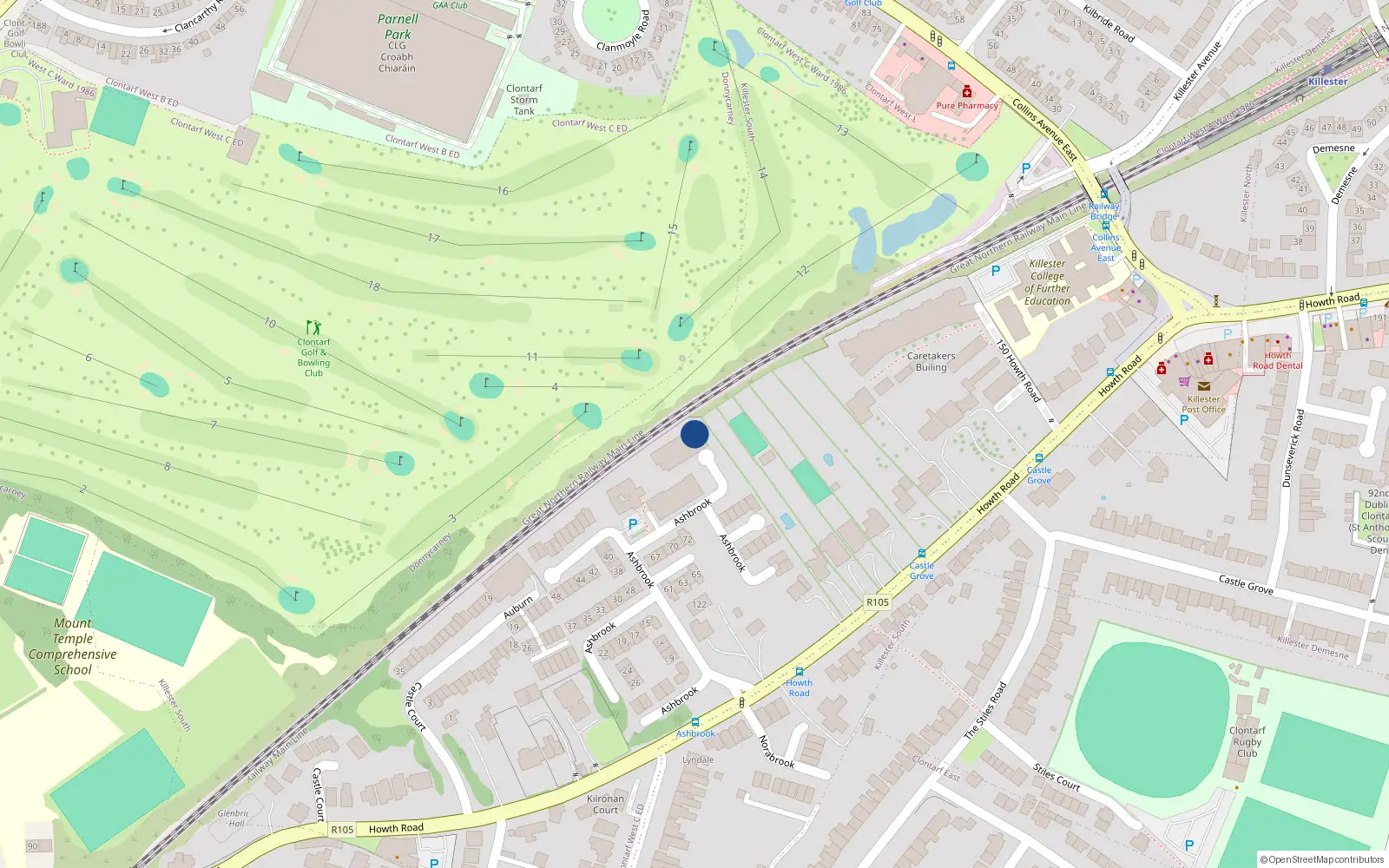 Overhead map showing the location of 146 Ashbrook, Clontarf Dublin 3