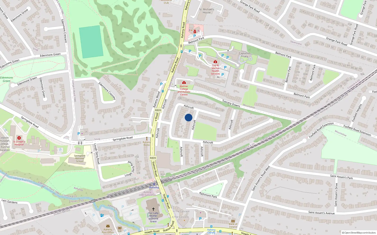 Overhead map showing the location of 146 Ashcroft, Raheny, Dublin 5