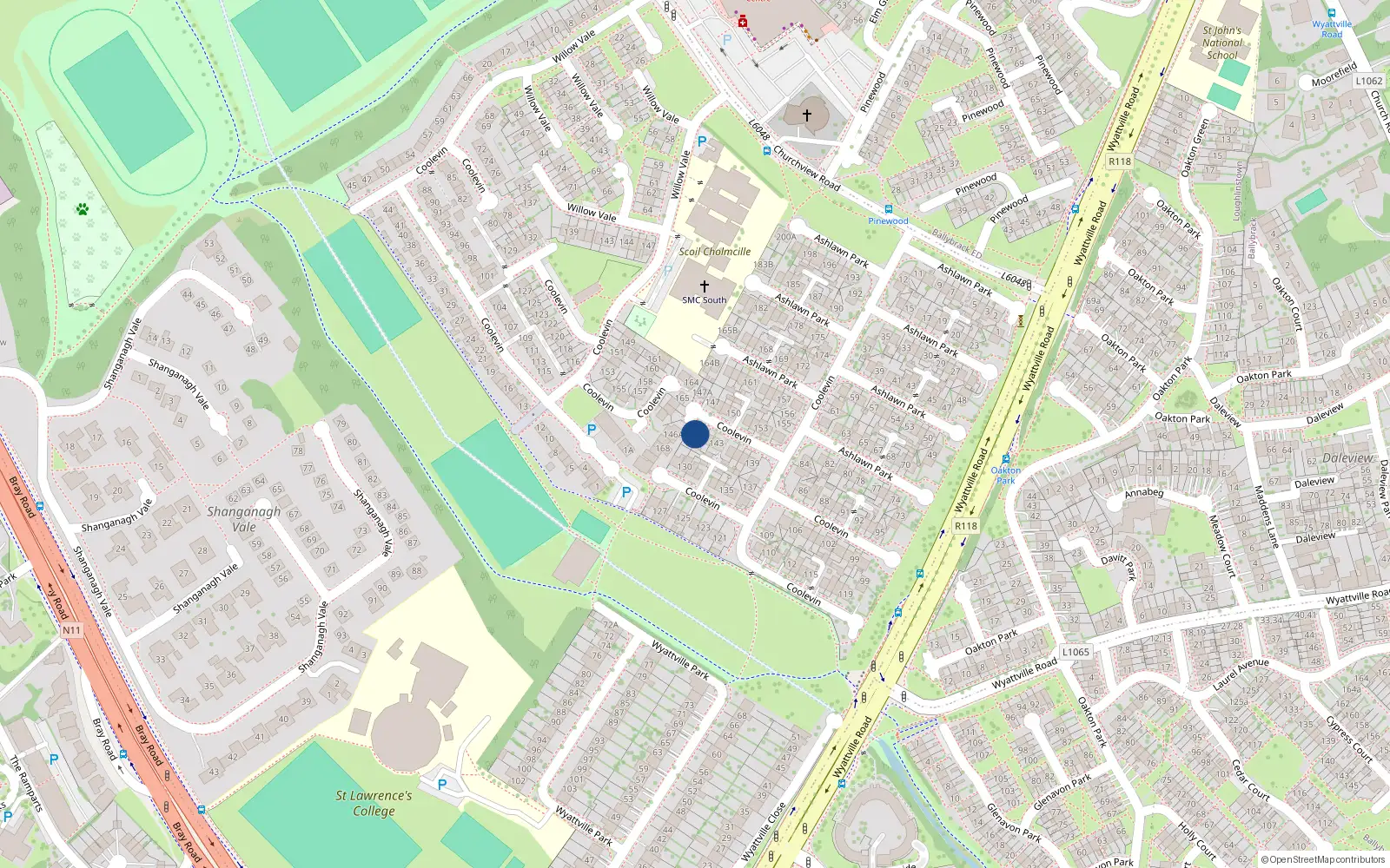 Overhead map showing the location of 146 Ashlawn Park, Ballybrack