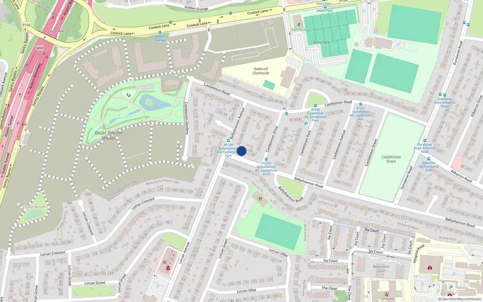 Overhead map showing the location of 146 Ballyshannon Road, Coolock, Dublin 5