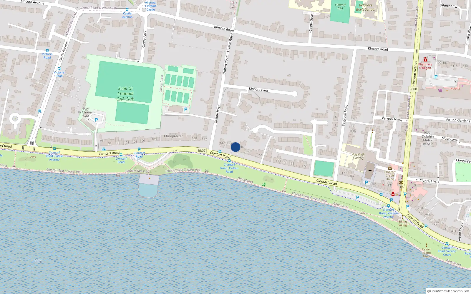 Overhead map showing the location of 146 Clontarf Road, Dublin 3