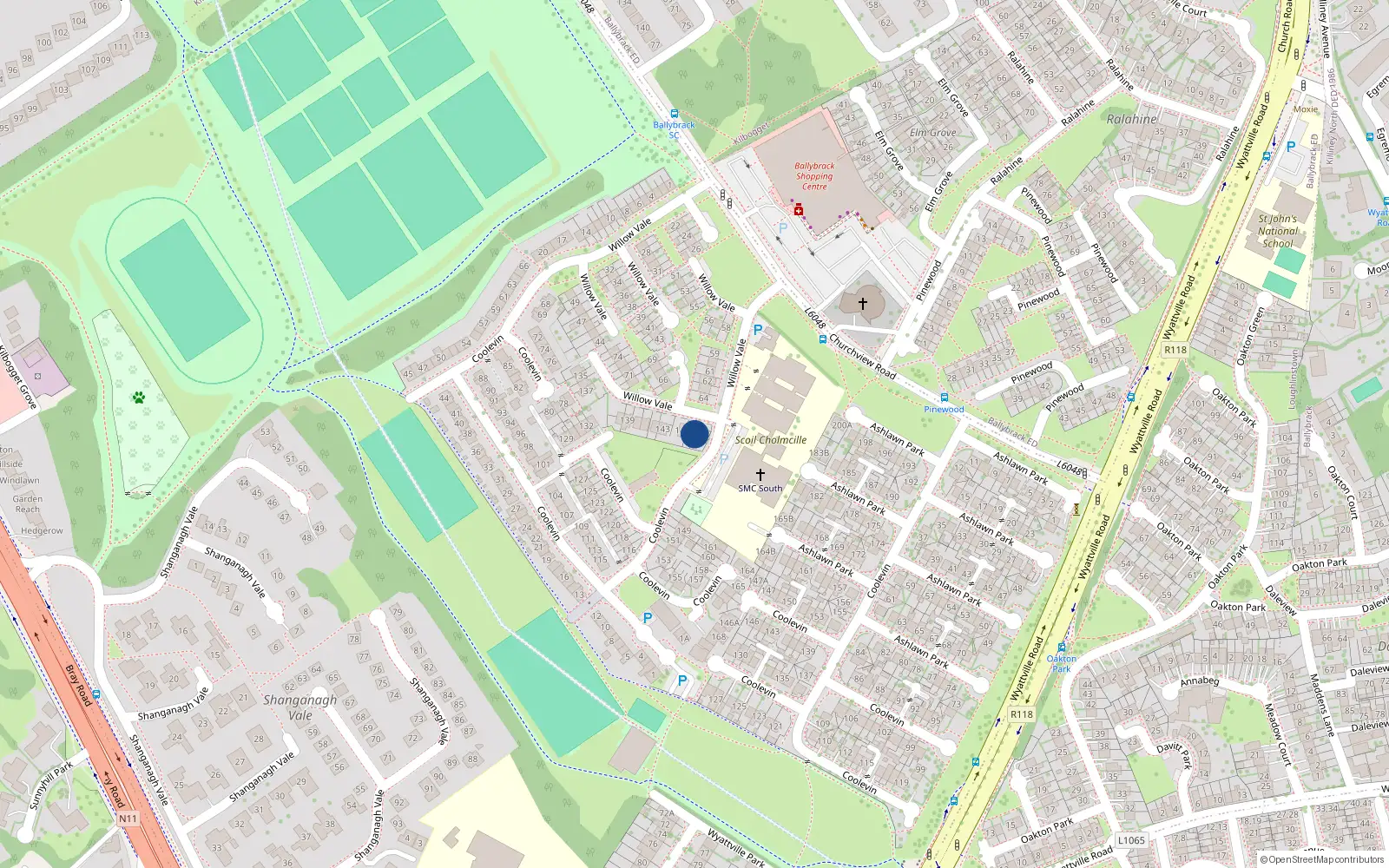 Overhead map showing the location of 146 Coolevin, Ballybrack, Dublin