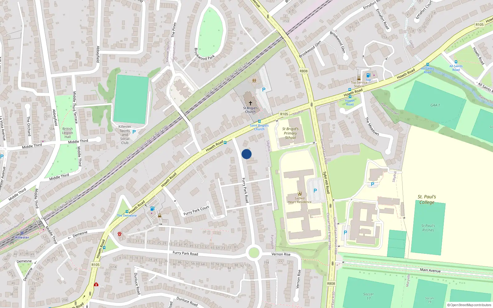 Overhead map showing the location of 146 Furry Park Road, Killester, Dublin 5