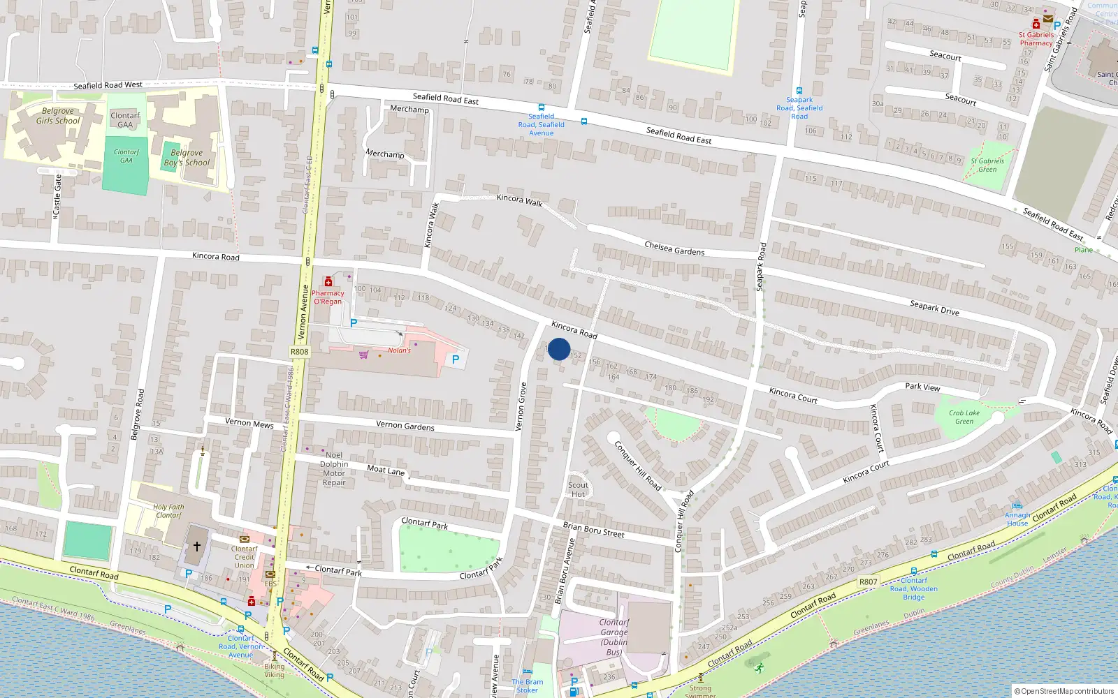 Overhead map showing the location of 146 Kincora Road, Dublin 3