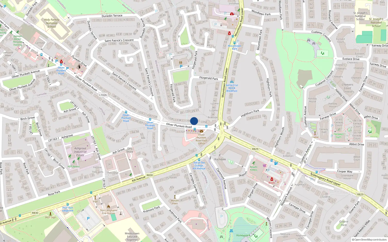 Overhead map showing the location of 146 Oliver Plunkett Road, Dunlaoghaire, Dublin