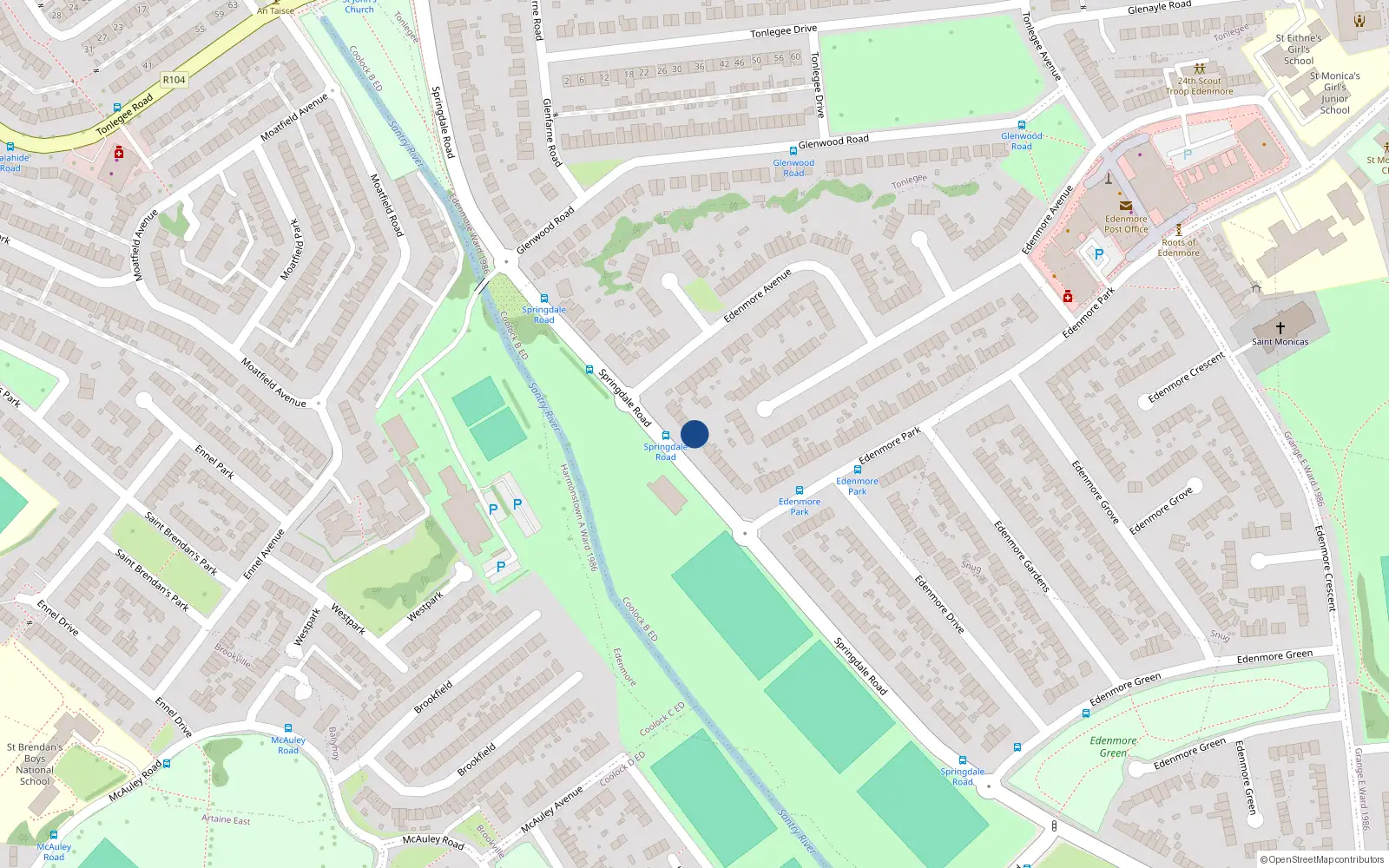 Overhead map showing the location of 146 Springdale Road, Dublin 5