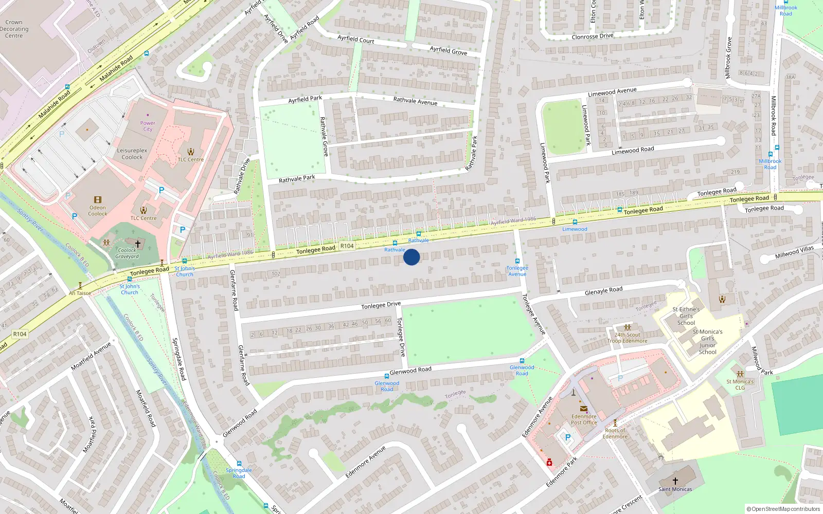 Overhead map showing the location of 146 Tonlegee Road, Dublin 5