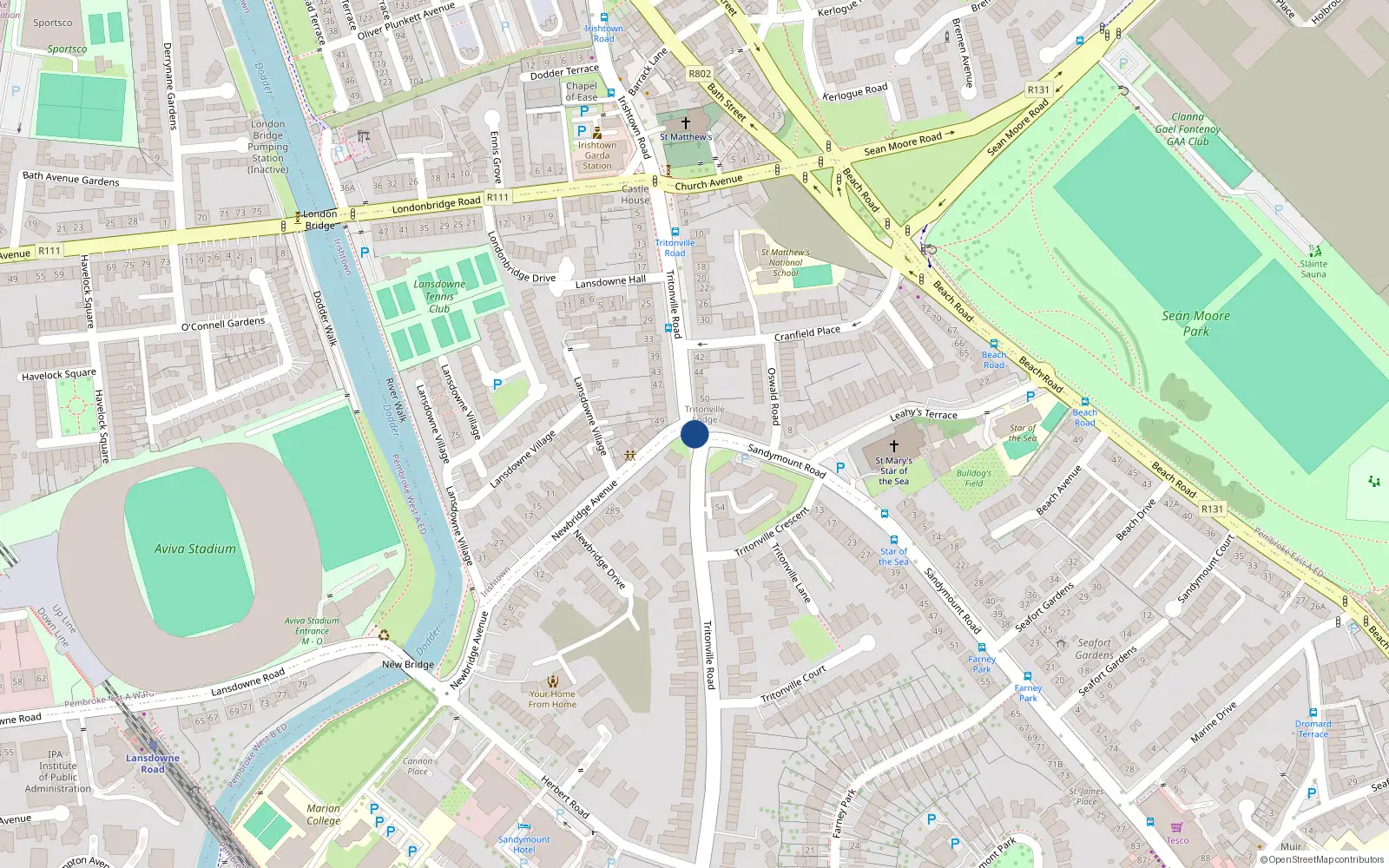Overhead map showing the location of 146 Tritonville Road, Sandymount