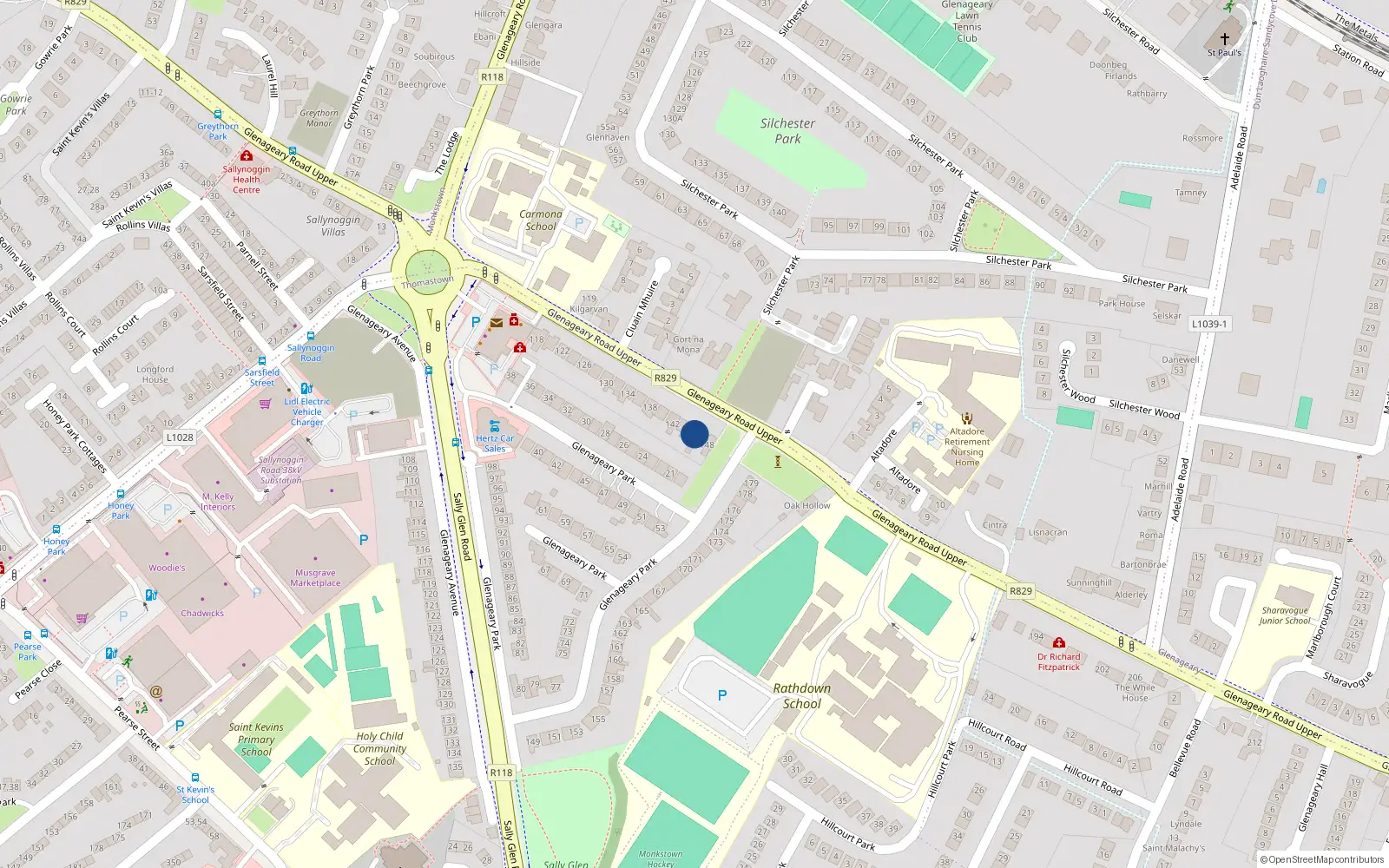 Overhead map showing the location of 146 Glenageary Road Upper, County Dublin