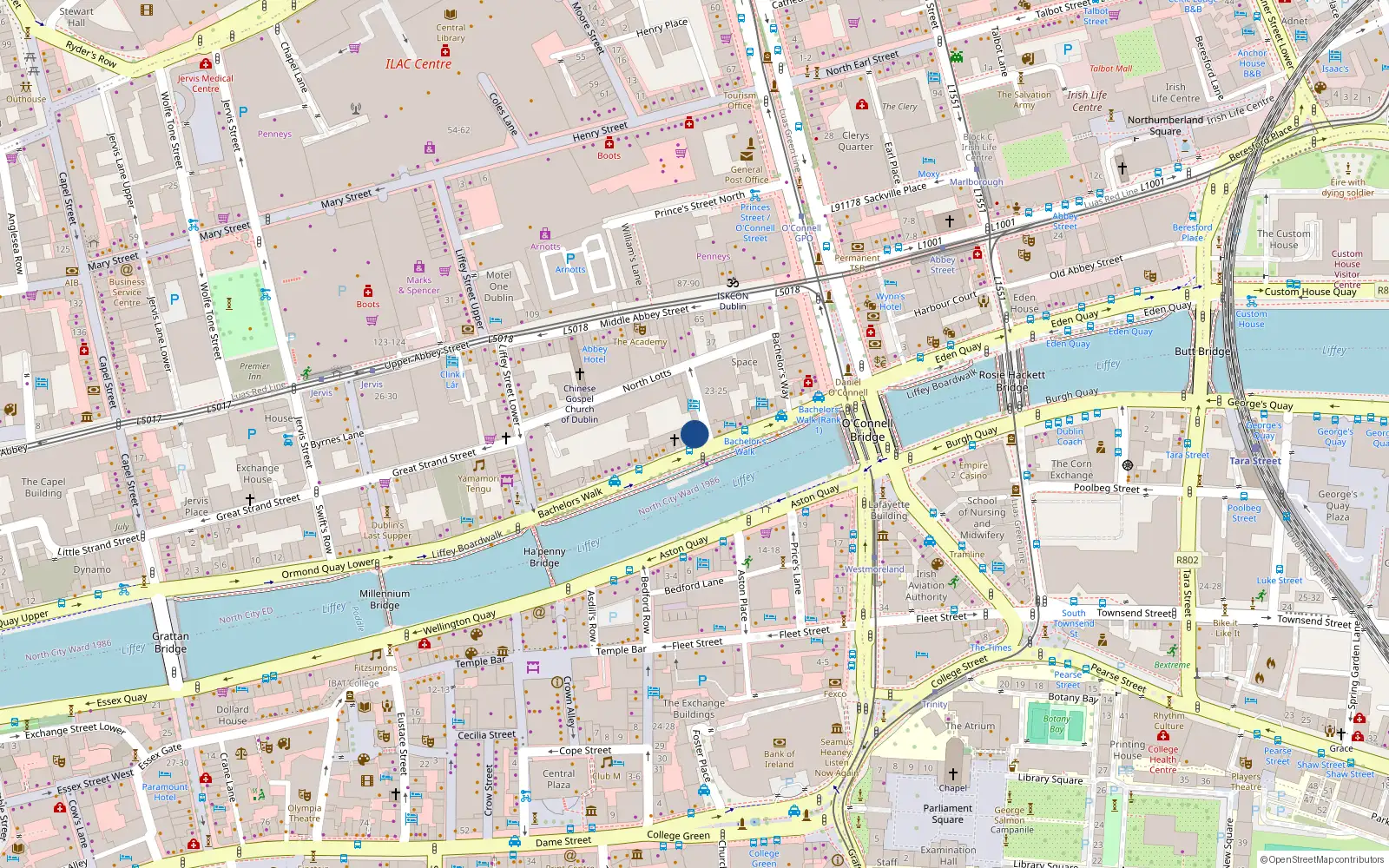 Overhead map showing the location of 147 Bachelors Walk, Dublin 1
