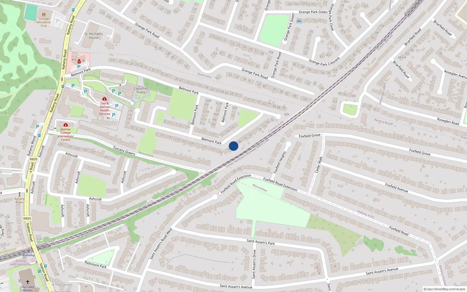 Overhead map showing the location of 147 Belmont Park, Dublin 5