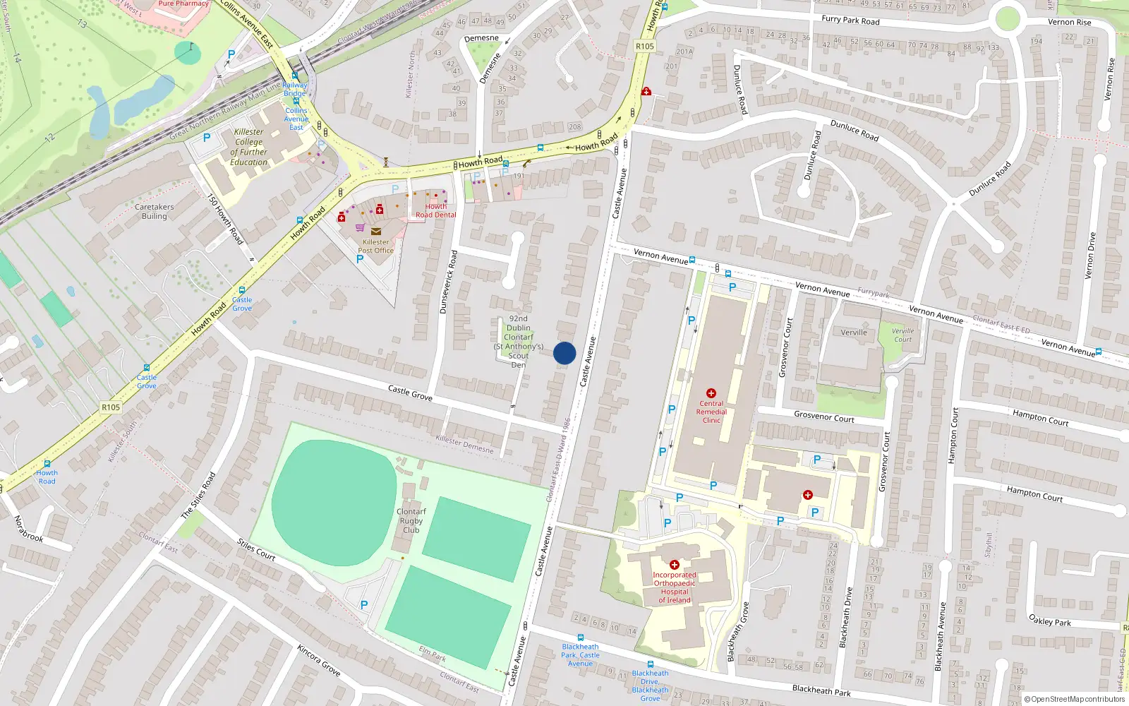 Overhead map showing the location of 147 Castle Avenue, Dublin 3