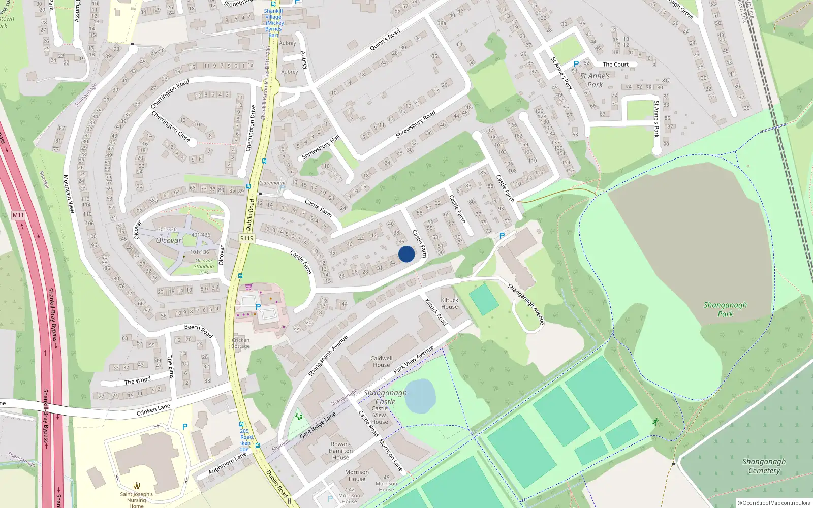 Overhead map showing the location of 147 Castle Farm, Dublin