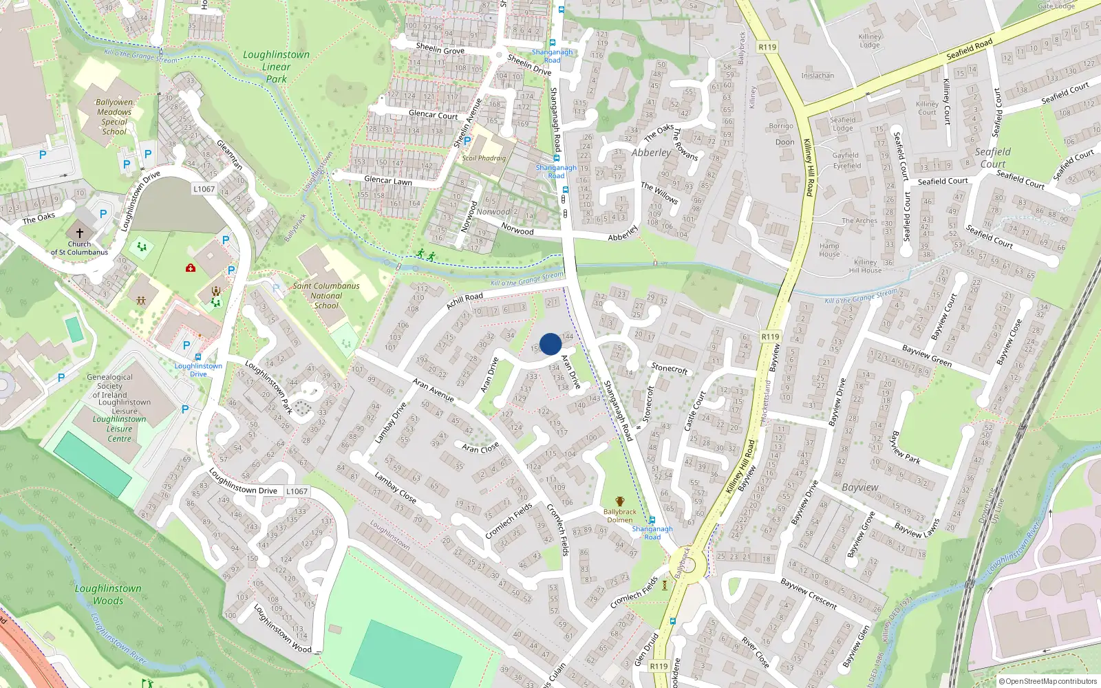 Overhead map showing the location of 147 Cromlech Fields, Ballybrack, Glenageary