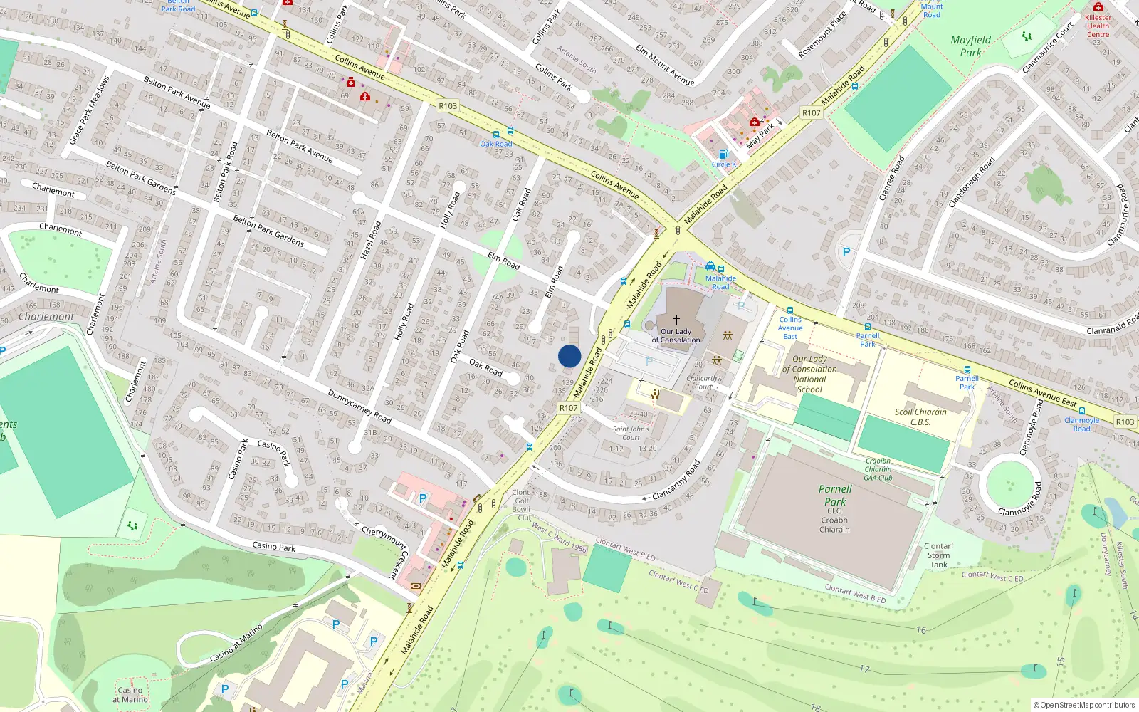 Overhead map showing the location of 147 Malahide Road, Dublin 3