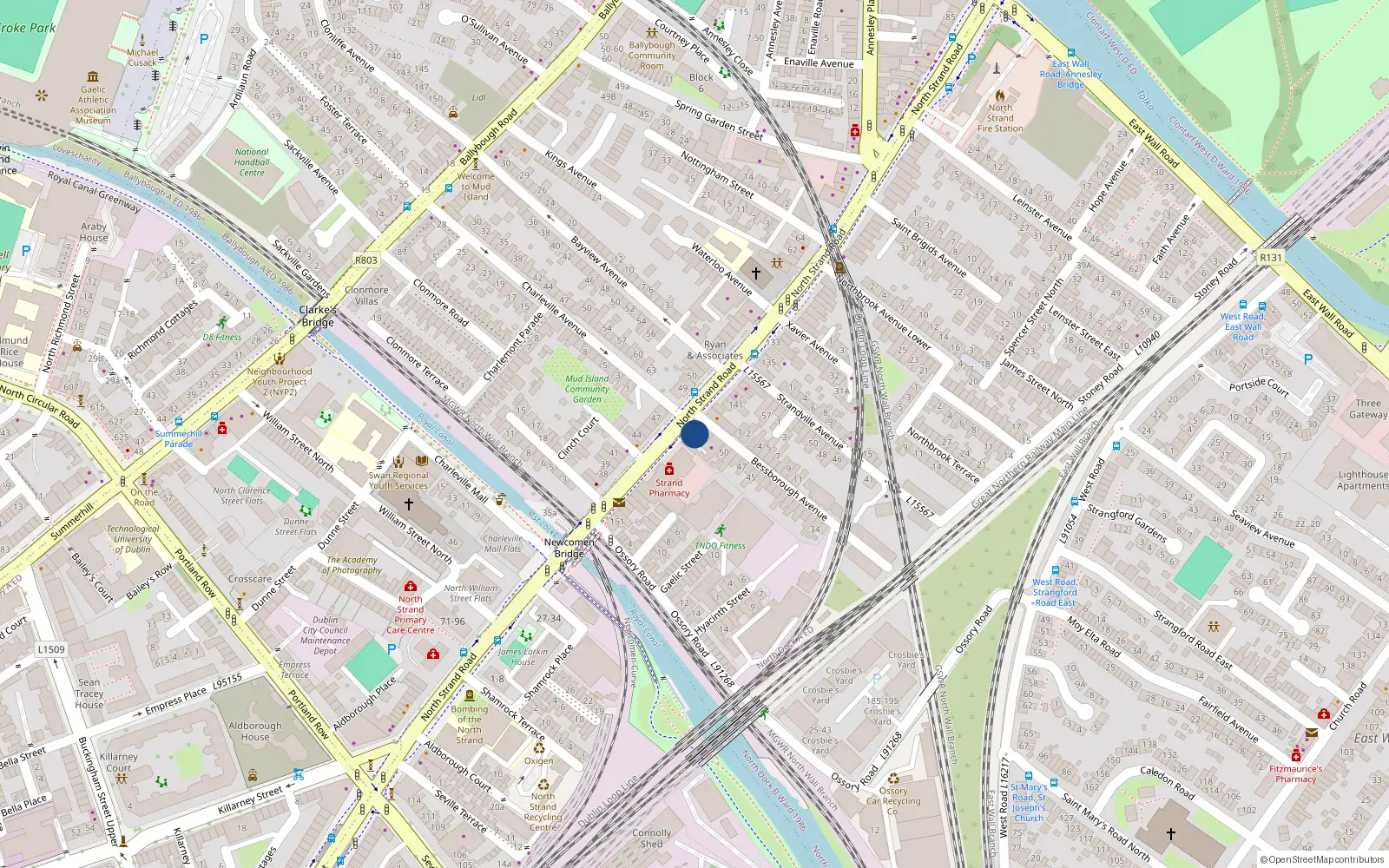 Overhead map showing the location of 147 North Strand Road, North Strand