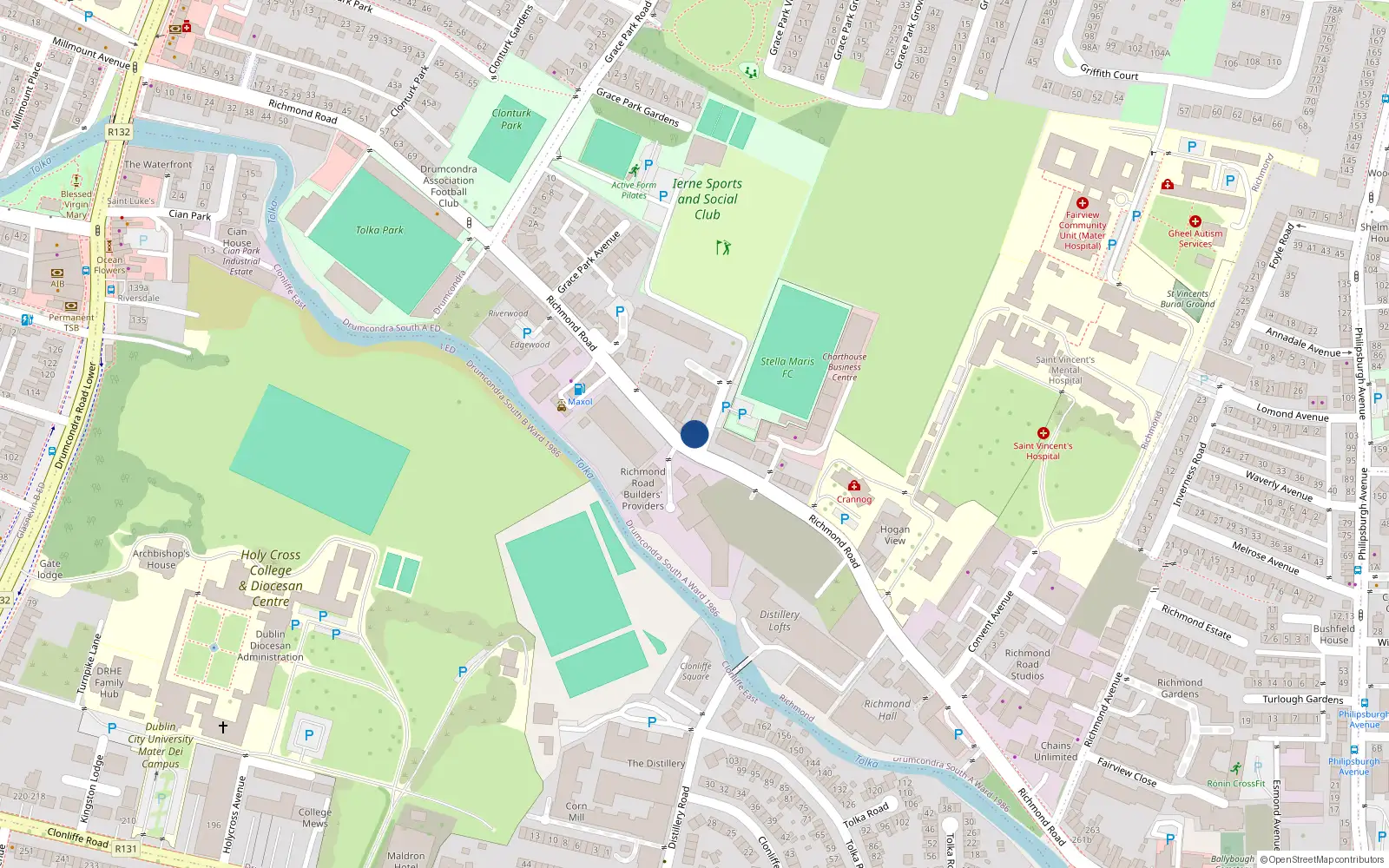 Overhead map showing the location of 147 Richmond Road, Drumcondra, Dublin 9