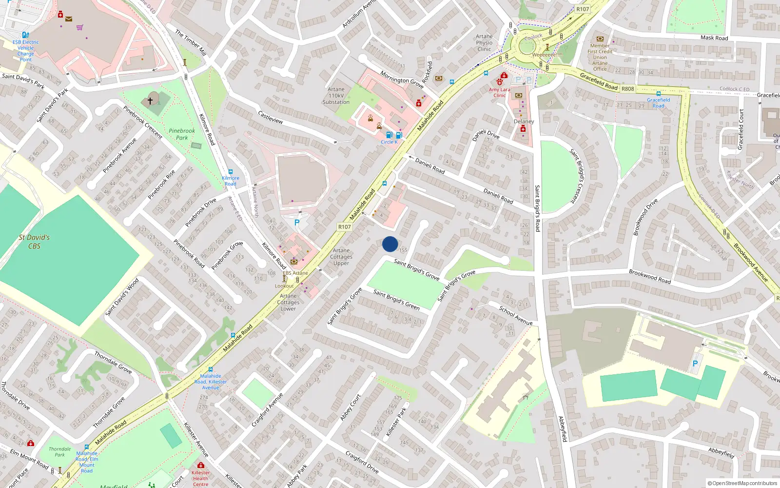 Overhead map showing the location of 147 St Brigids Grove, Artane, Dublin 5