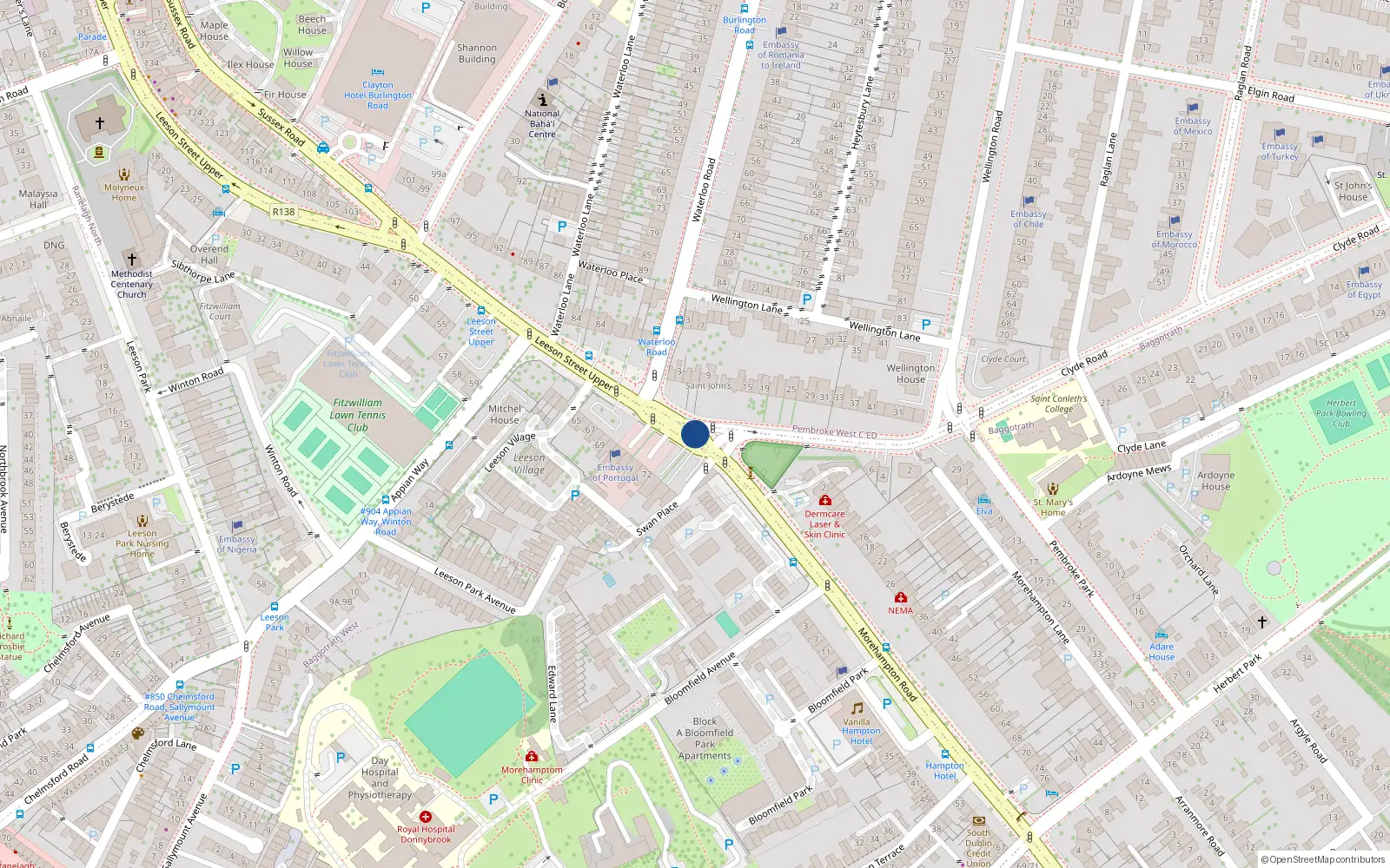 Overhead map showing the location of 147 Leeson Street Upper, Dublin