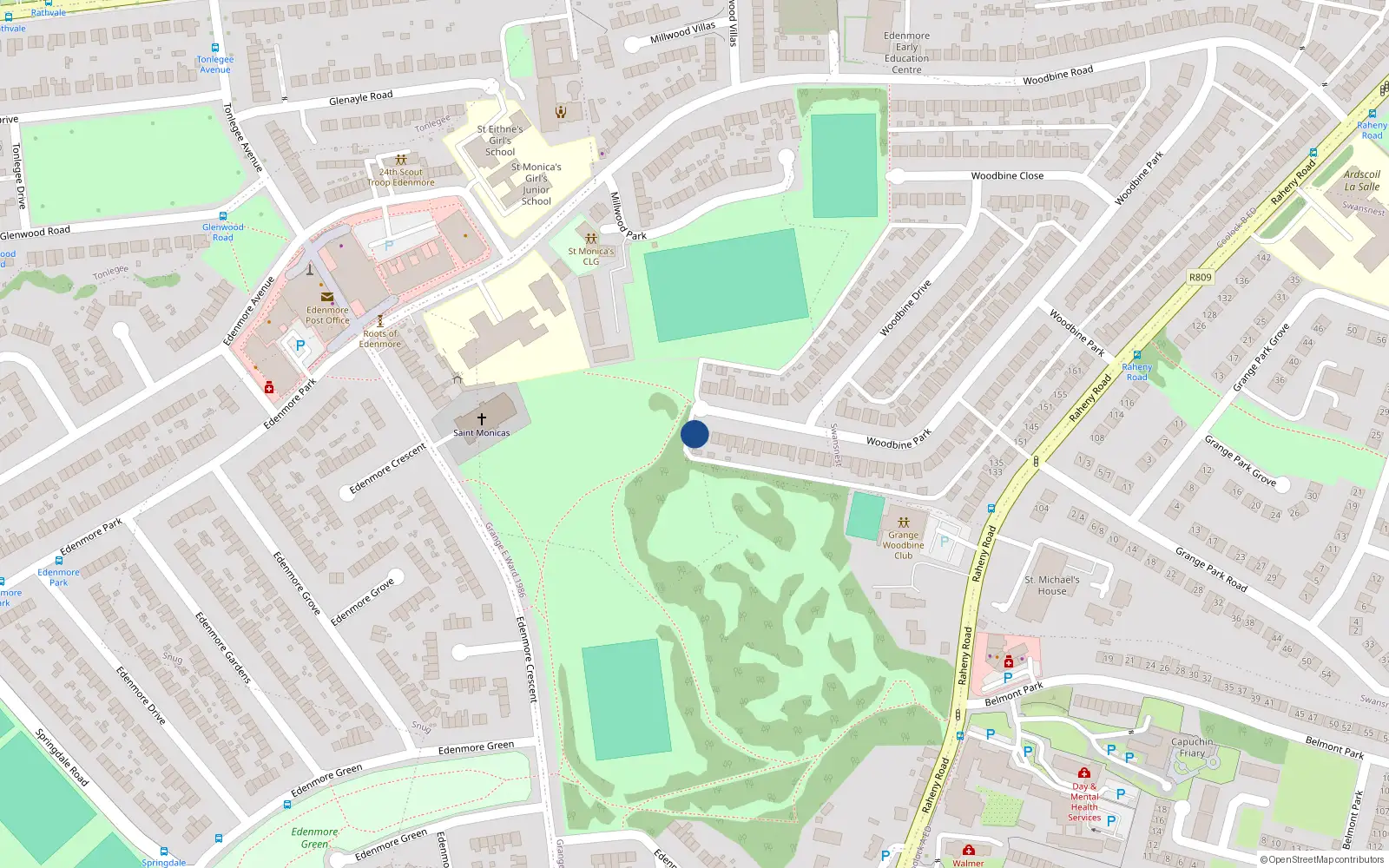 Overhead map showing the location of 147 Woodbine Park, Raheny, Dublin 5