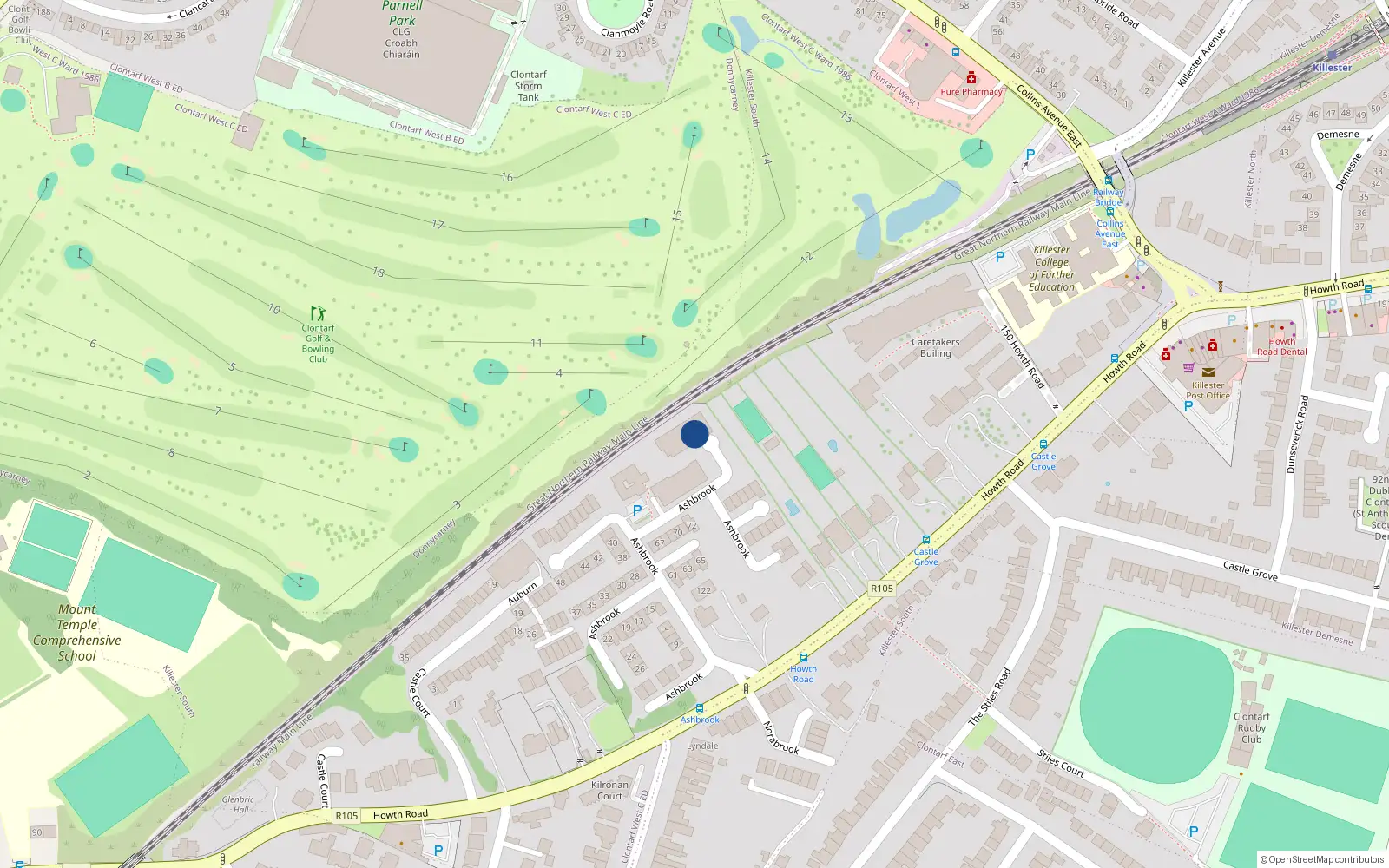 Overhead map showing the location of 148 Ashbrook, Clontarf Dublin 3