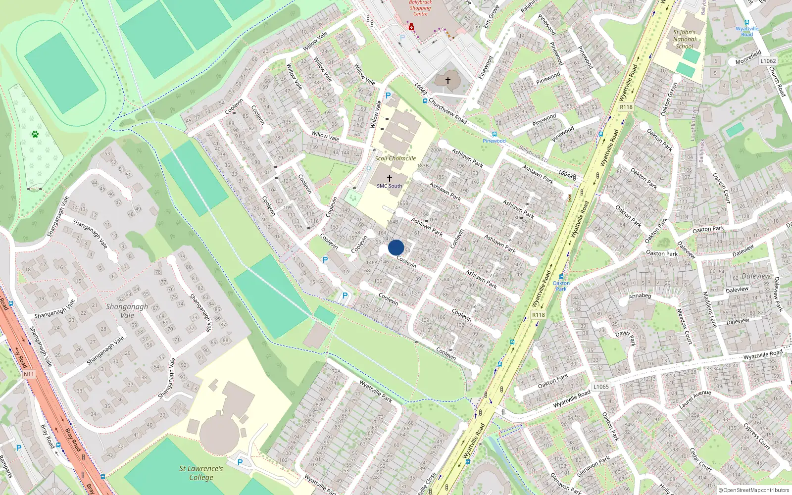 Overhead map showing the location of 148 Ashlawn Park, Ballybrack, Dublin
