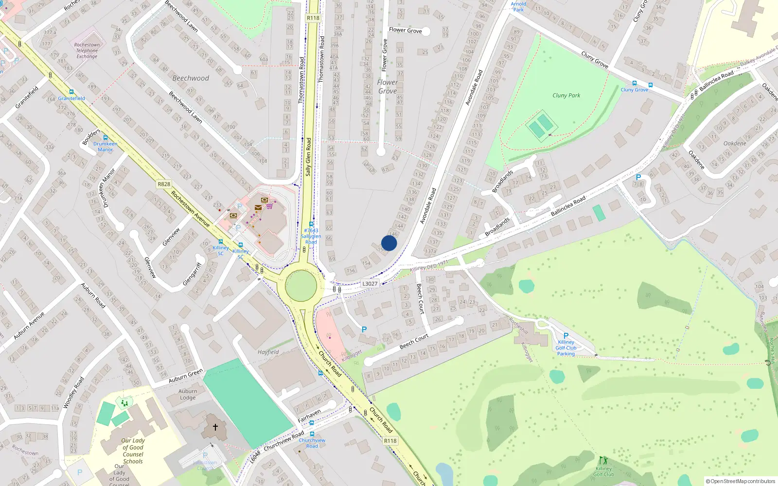 Overhead map showing the location of 148 Avondale Road, Killiney, Co Dublin