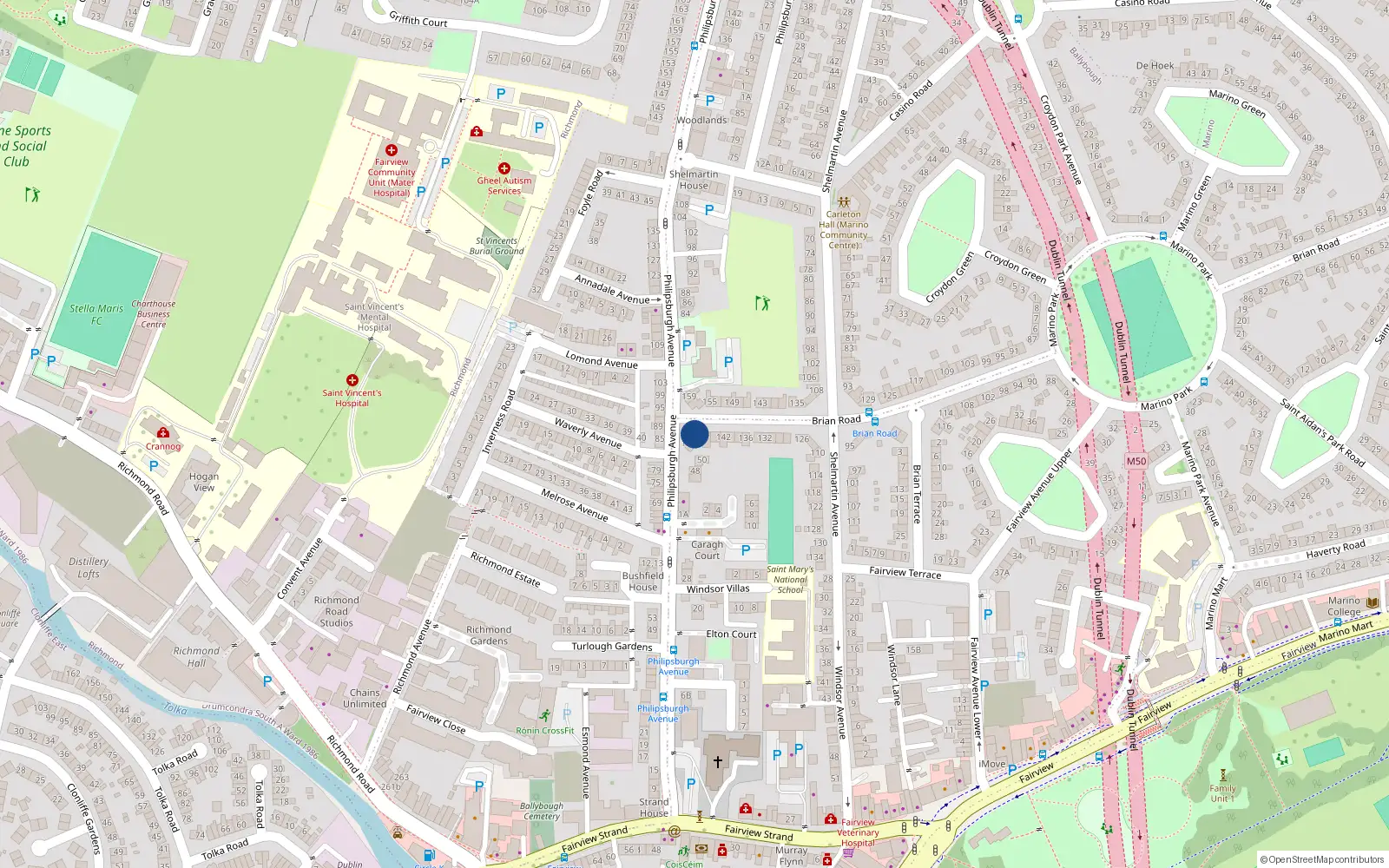 Overhead map showing the location of 148 Brian Road, Dublin 3