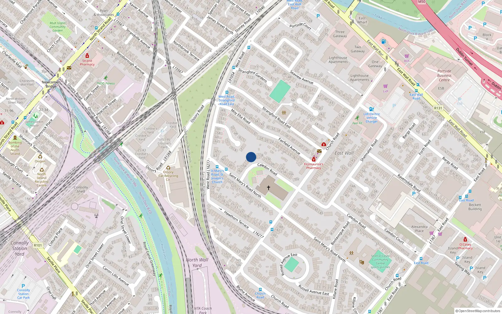 Overhead map showing the location of 148 Caledon Road, Dublin 3