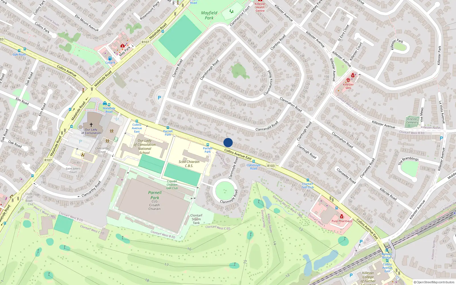 Overhead map showing the location of 148 Collins Avenue East, Killester, Dublin 5