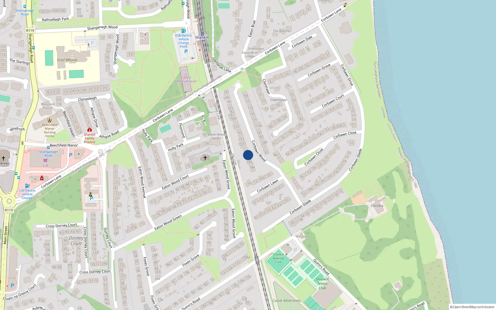 Overhead map showing the location of 148 Corbawn Wood, Shankill