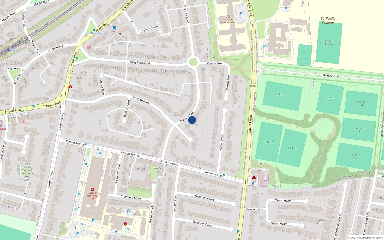 Overhead map showing the location of 148 Dunluce Road, Clontarf, Dublin 3