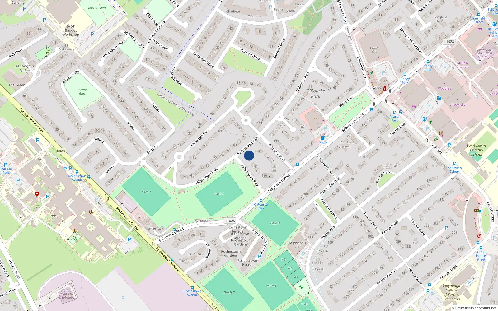 Overhead map showing the location of 148 O Rourke Park, Sallynoggin, Dun Laoghaire